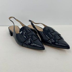 M.Gemi pointed toe woven patent leather flats slingback navy blue women 36.5 6.5